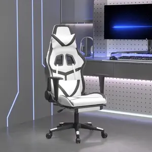 Comparateur de prix : vidaXL Chaise de jeu avec repose-pied Blanc et noir Similicuir