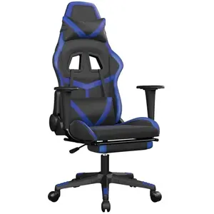 vidaXL Chaise de jeu avec repose-pied Noir et bleu Similicuir