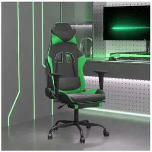 vidaXL Chaise de jeu avec repose-pied Noir et vert Similicuir pas cher