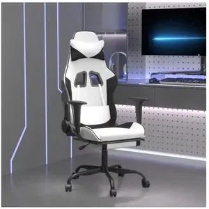 vidaXL Chaise de jeu avec repose-pied Blanc et noir Similicuir pas cher