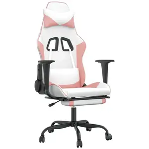 vidaXL Chaise de jeu avec repose-pied Blanc et rose Similicuir pas cher