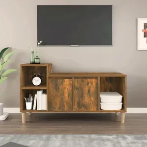 vidaXL Meuble TV Chêne fumé 100x35x55 cm Bois d'ingénierie pas cher