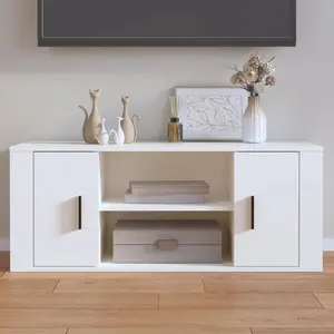 vidaXL Meuble TV Blanc 100x35x40 cm Bois d'ingénierie pas cher