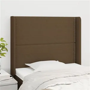 vidaXL Tête de lit avec oreilles Marron foncé 93x16x118/128 cm Tissu pas cher