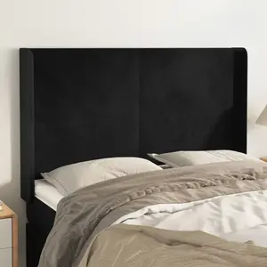 vidaXL Tête de lit avec oreilles Noir 147x16x118/128 cm Velours pas cher