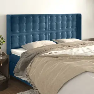 vidaXL Tête de lit avec oreilles Bleu foncé 163x16x118/128 cm Velours pas cher
