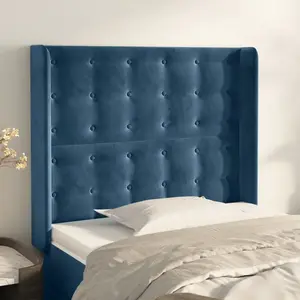 vidaXL Tête de lit avec oreilles Bleu foncé 83x16x118/128 cm Velours pas cher