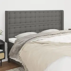 vidaXL Tête de lit avec oreilles Gris foncé 163x16x118/128 cm Tissu pas cher