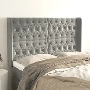 vidaXL Tête de lit avec oreilles Gris clair 163x16x118/128 cm Velours pas cher