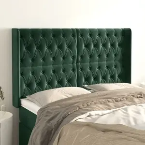 vidaXL Tête de lit avec oreilles Vert foncé 147x16x118/128 cm Velours pas cher