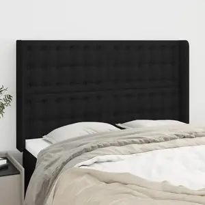 vidaXL Tête de lit avec oreilles Noir 147x16x118/128 cm Tissu pas cher