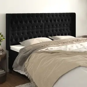 vidaXL Tête de lit avec oreilles Noir 183x16x118/128 cm Velours pas cher