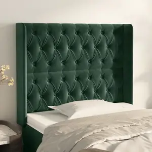vidaXL Tête de lit avec oreilles Vert foncé 93x16x118/128 cm Velours pas cher