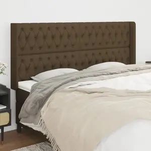 vidaXL Tête de lit avec oreilles Marron foncé 203x16x118/128 cm Tissu pas cher