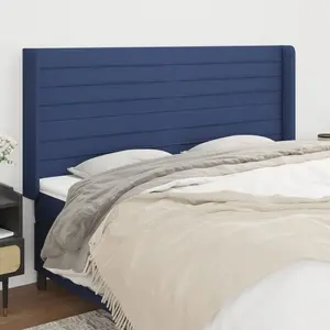 vidaXL Tête de lit avec oreilles Bleu 163x16x118/128 cm Tissu pas cher