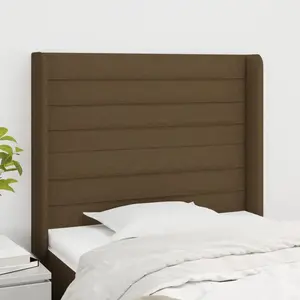 vidaXL Tête de lit avec oreilles Marron foncé 93x16x118/128 cm Tissu pas cher