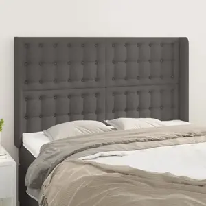 vidaXL Tête de lit avec oreilles Gris 147x16x118/128 cm Similicuir pas cher