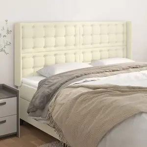 vidaXL Tête de lit avec oreilles Crème 183x16x118/128 cm Similicuir pas cher