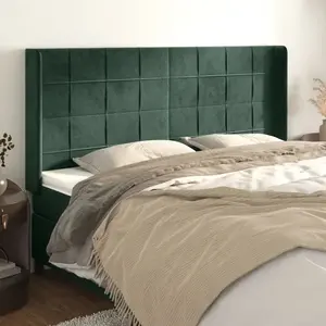 vidaXL Tête de lit avec oreilles Vert foncé 203x16x118/128 cm Velours pas cher