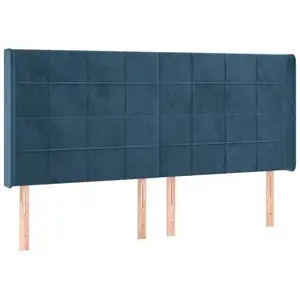 vidaXL Tête de lit avec oreilles Bleu foncé 203x16x118/128 cm Velours pas cher