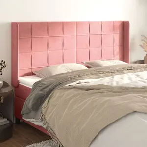 vidaXL Tête de lit avec oreilles Rose 163x16x118/128 cm Velours pas cher