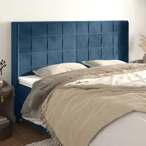 vidaXL Tête de lit avec oreilles Bleu foncé 183x16x118/128 cm Velours pas cher