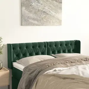 vidaXL Tête de lit avec oreilles Vert foncé 163x16x78/88 cm Velours pas cher