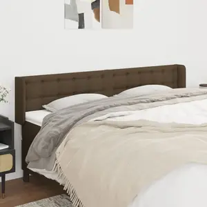 vidaXL Tête de lit avec oreilles Marron Foncé 163x16x78/88 cm Tissu pas cher