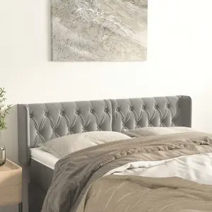 vidaXL Tête de lit avec oreilles Gris clair 147x16x78/88 cm Velours pas cher