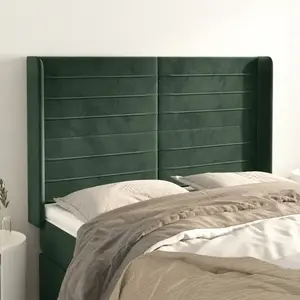vidaXL Tête de lit avec oreilles Vert foncé 147x16x118/128 cm Velours pas cher
