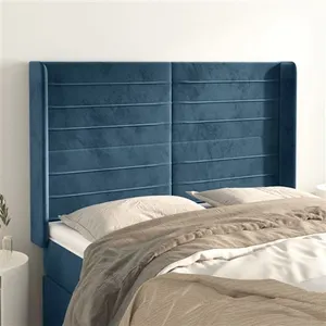 vidaXL Tête de lit avec oreilles Bleu foncé 147x16x118/128 cm Velours pas cher