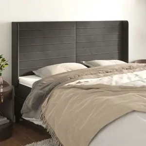 vidaXL Tête de lit avec oreilles Gris foncé 163x16x118/128 cm Velours pas cher