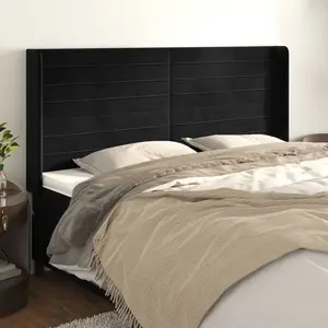 vidaXL Tête de lit avec oreilles Noir 183x16x118/128 cm Velours pas cher