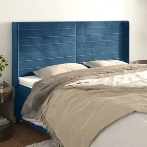 vidaXL Tête de lit avec oreilles Bleu foncé 203x16x118/128 cm Velours pas cher