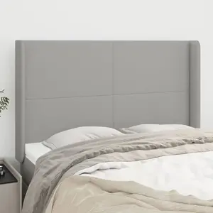 vidaXL Tête de lit avec oreilles Gris clair 147x16x118/128 cm Tissu pas cher