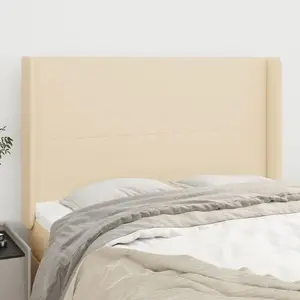 vidaXL Tête de lit avec oreilles Crème 147x16x118/128 cm Tissu pas cher