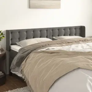 vidaXL Tête de lit avec oreilles Gris foncé 163x16x78/88 cm Velours pas cher