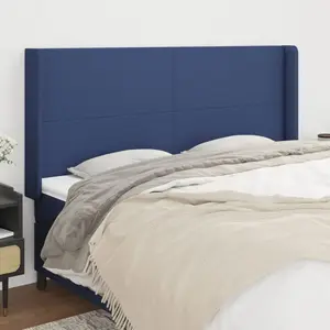 vidaXL Tête de lit avec oreilles Bleu 163x16x118/128 cm Tissu pas cher