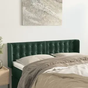vidaXL Tête de lit avec oreilles Vert foncé 147x16x78/88 cm Velours pas cher