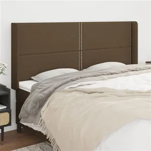vidaXL Tête de lit avec oreilles Marron foncé 203x16x118/128 cm Tissu pas cher