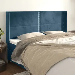 vidaXL Tête de lit avec oreilles Bleu foncé 203x16x118/128 cm Velours pas cher