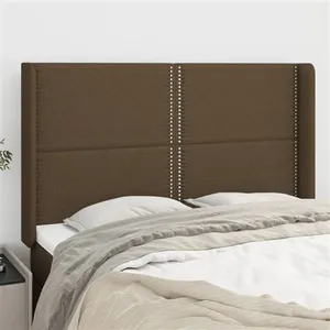 vidaXL Tête de lit avec oreilles Marron foncé 147x16x118/128 cm Tissu pas cher