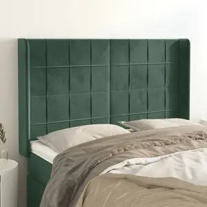 vidaXL Tête de lit avec oreilles Vert foncé 147x16x118/128 cm Velours pas cher