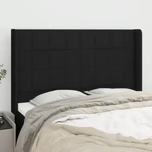 vidaXL Tête de lit avec oreilles Noir 147x16x118/128 cm Tissu pas cher