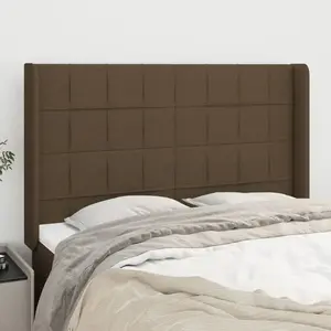 vidaXL Tête de lit avec oreilles Marron foncé 147x16x118/128 cm Tissu pas cher