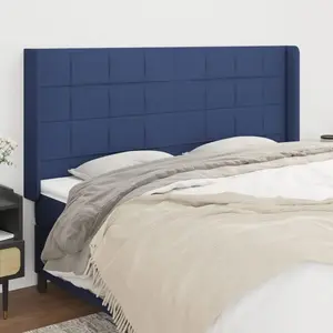vidaXL Tête de lit avec oreilles Bleu 163x16x118/128 cm Tissu pas cher