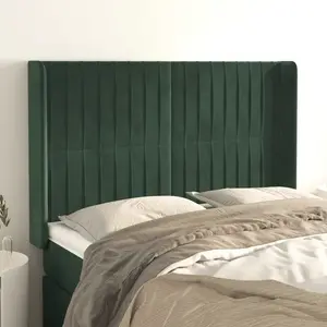 vidaXL Tête de lit avec oreilles Vert foncé 147x16x118/128 cm Velours pas cher