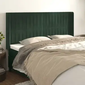 vidaXL Tête de lit avec oreilles Vert foncé 163x16x118/128 cm Velours pas cher