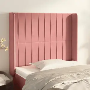 vidaXL Tête de lit avec oreilles Rose 103x16x118/128 cm Velours pas cher