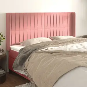 vidaXL Tête de lit avec oreilles Rose 203x16x118/128 cm Velours pas cher